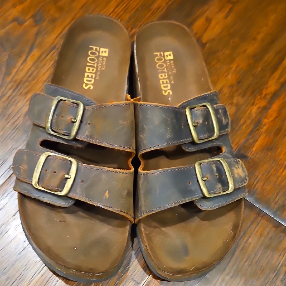Sz 9 White Mountain Brown Distressed Leather Womens Sandals